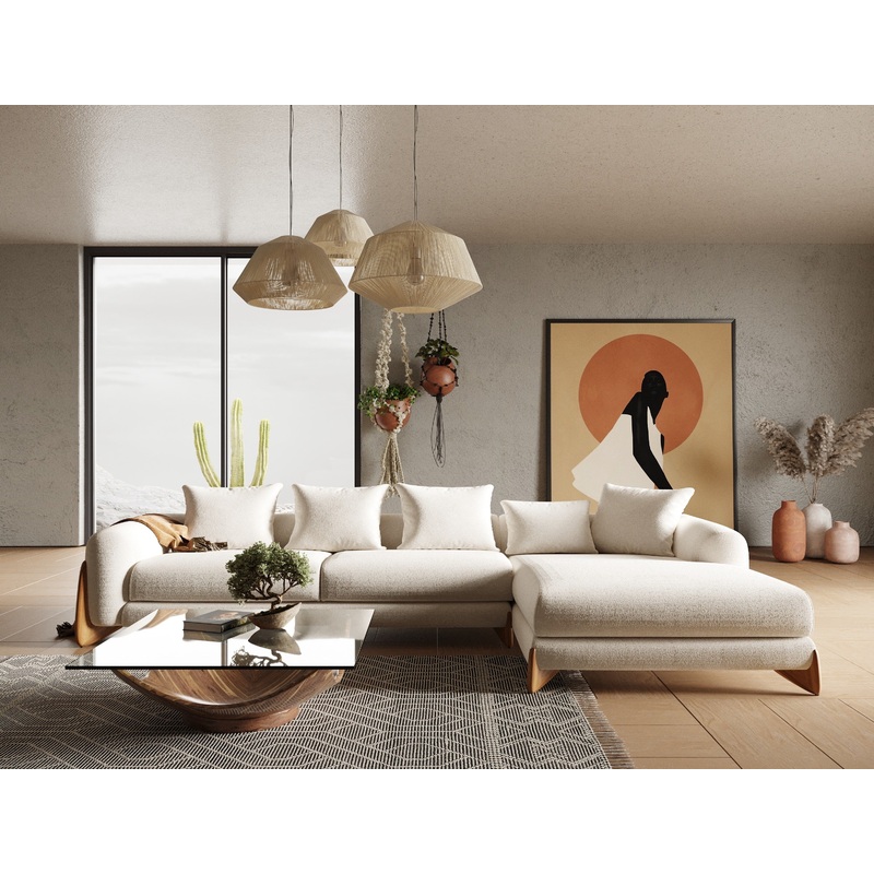 Modrest Fleury Contemporary Cream Fabric And Walnut Raf Sectional Sofa Model VGCS-21073-S-CW-RAF