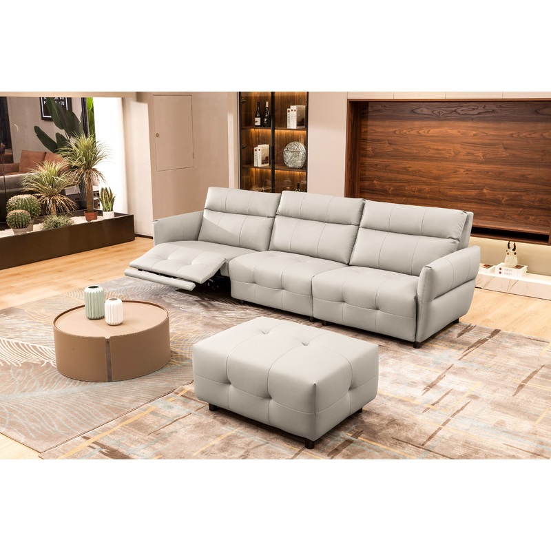 Divani Casa Joliet Modern Light Grey Leather 4 Seater Sofa With Two Recliners Model VGBNS-1895-LTGRY