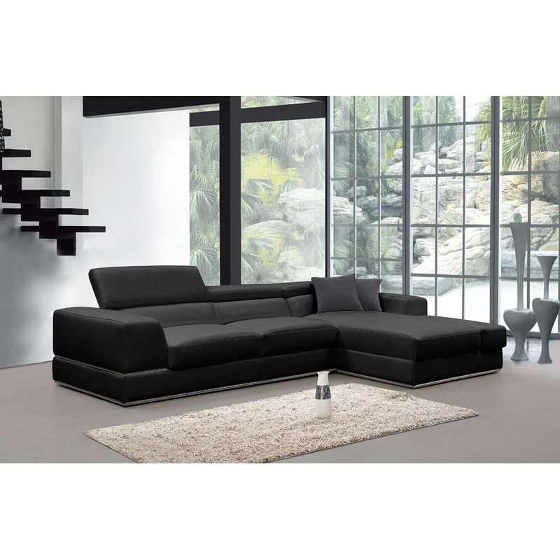Divani Casa Pella Mini Modern Black Leather Right Facing Sectional Sofa Model VGCA5106A-BLK-RAF