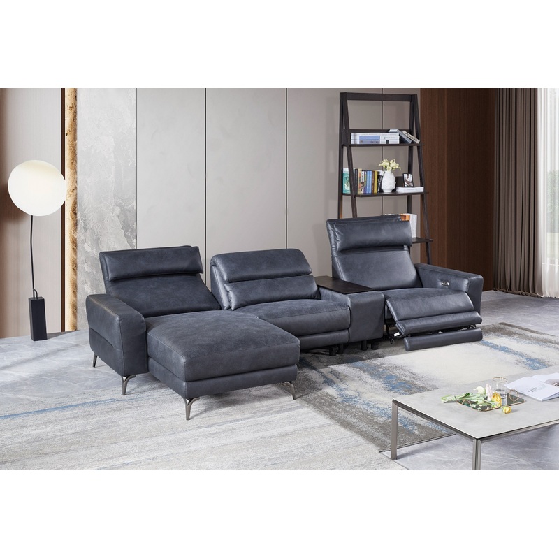 Divani Casa Laramie Modern Charcoal Grey Vegan Leather Left Facing Sectional With Power Recliners Model VGMB-R180-P1-GRY