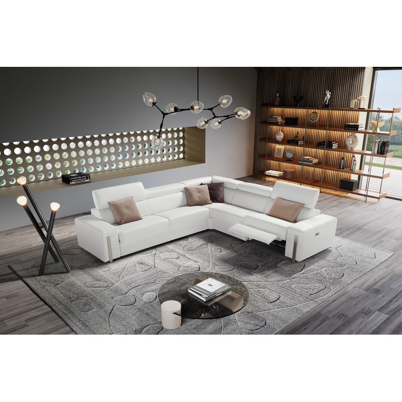 Lamod Italia Bogart Italian Modern White Leather Sectional Sofa Bed With Recliner Model VGNT-BOGART-WHT