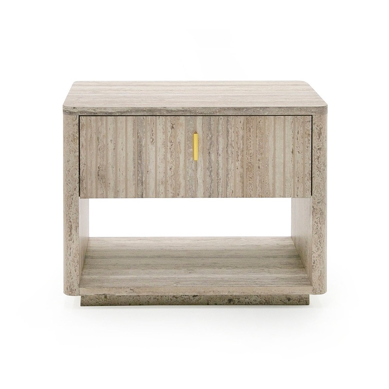 Nova Domus Roma Modern Faux Travertine & Gold Nightstand Model VGAN-ROMA-NS