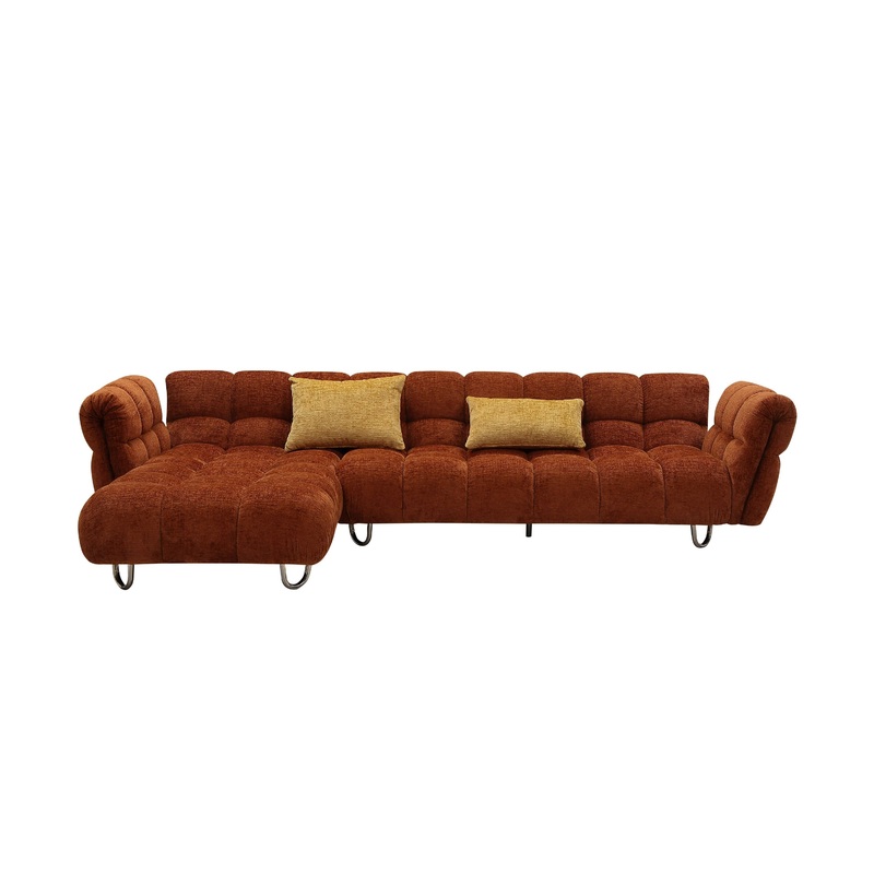 Divani Casa Jacinda Modern Burnt Orange Fabric Left Facing Sectional Sofa & 2 Yellow Pillows Model VGEV-23106-ORG-LAF