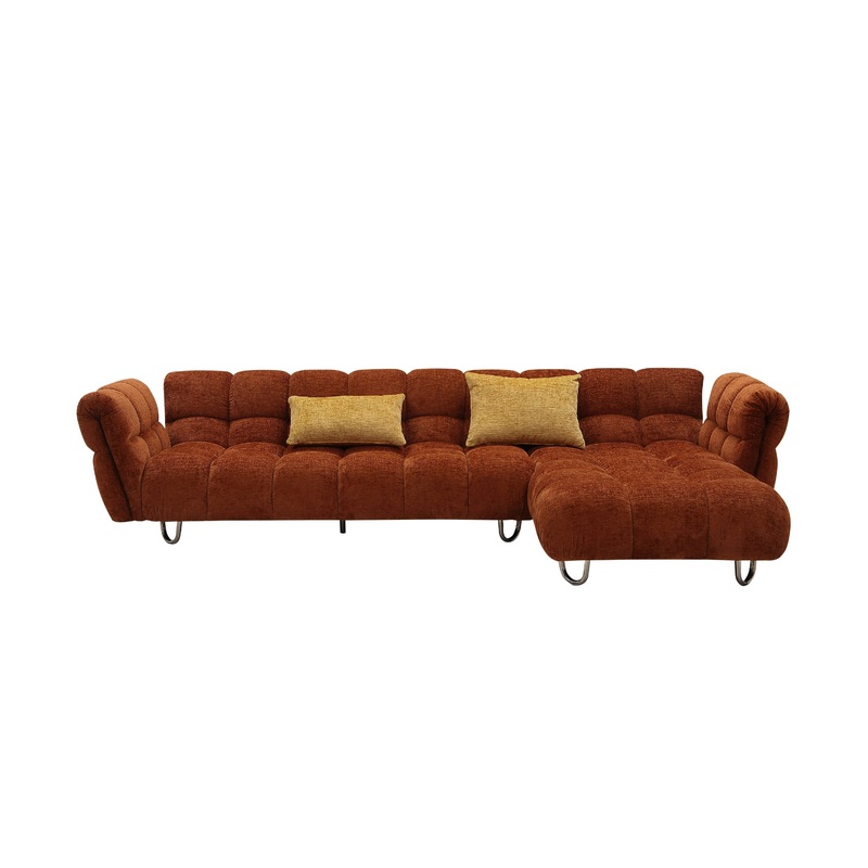Divani Casa Jacinda Modern Burnt Orange Fabric Right Facing Sectional Sofa & 2 Yellow Pillows Model VGEV-23106-ORG-RAF