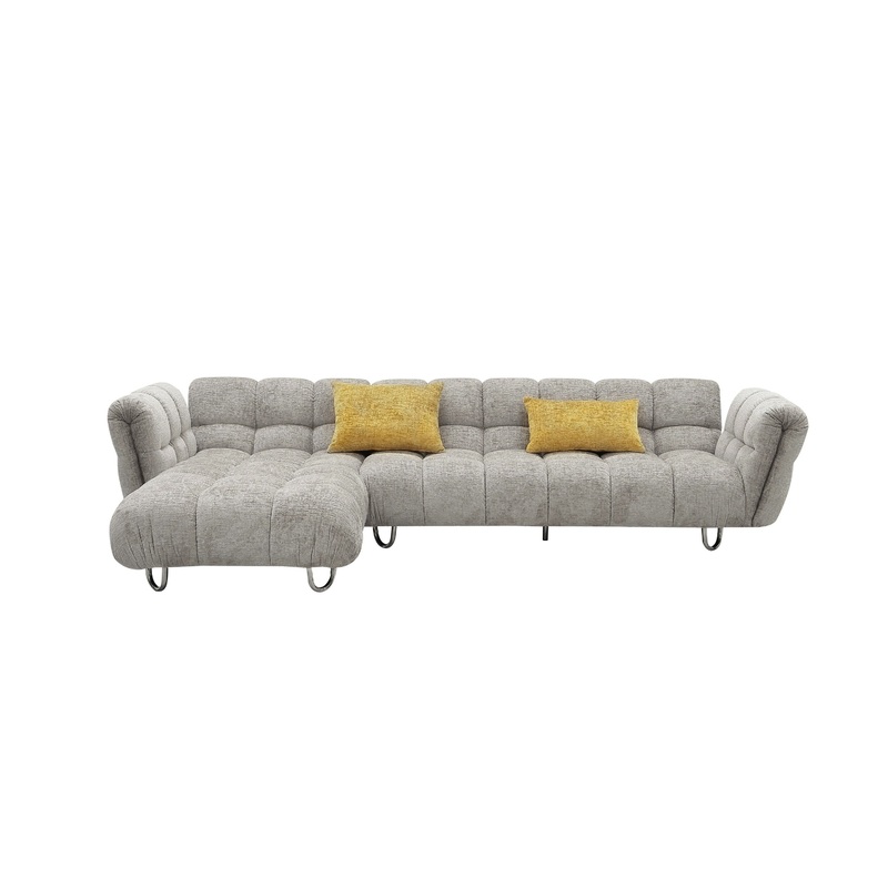 Divani Casa Jacinda Modern Grey Fabric Left Facing Sectional Sofa With 2 Yellow Pillows Model VGEV-23106-GRY-LAF
