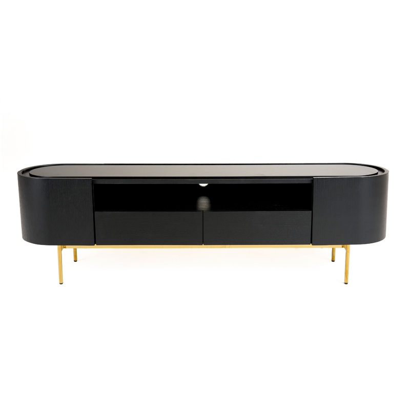 Modrest Bowie Mid Century Modern Black Oak & Brass Tv Stand Model VGDWJ9942