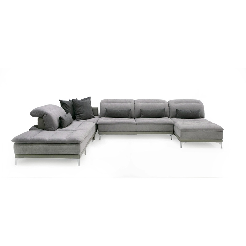 David Ferrari Horizon Modern Grey Fabric & Grey Leather U Shaped Sectional Sofa Model VGFTHORIZON-GREY