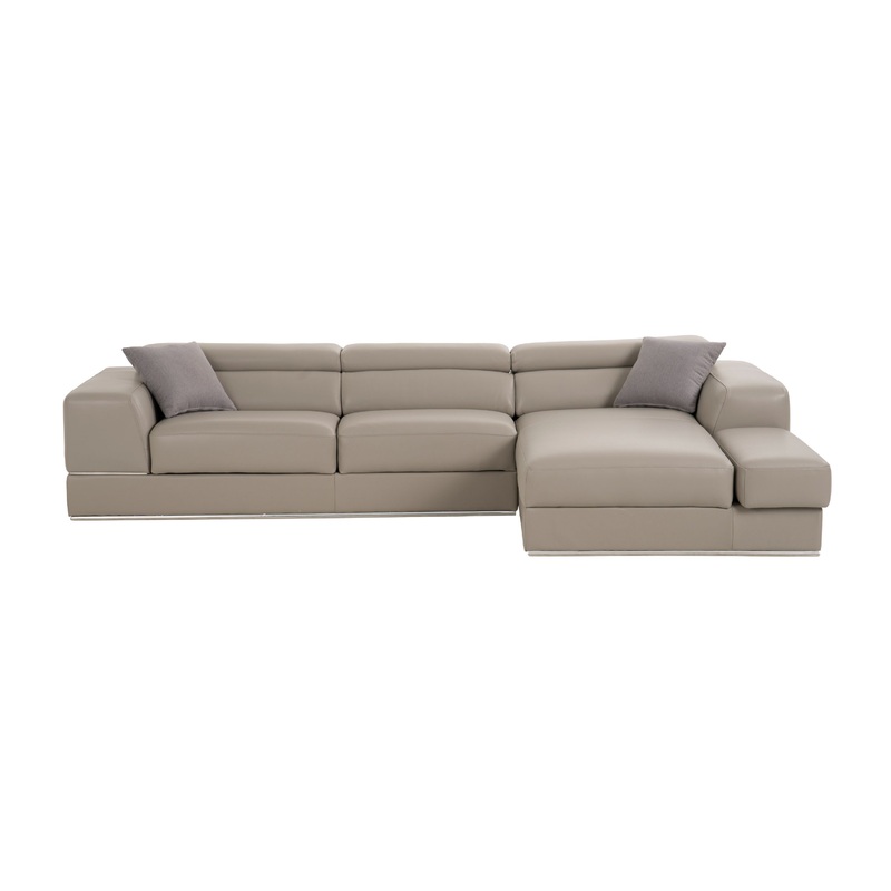 Divani Casa Pella Mini Modern Grey Italian Leather Right Facing Chaise Sectional Sofa Model VGCA5106A-GRY-RAF