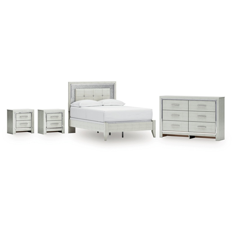 Zyniden Full Upholstered Panel Bed with Dresser and 2 Nightstands