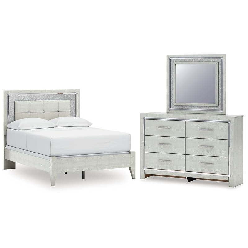 Zyniden Full Upholstered Panel Bed with Mirrored Dresser