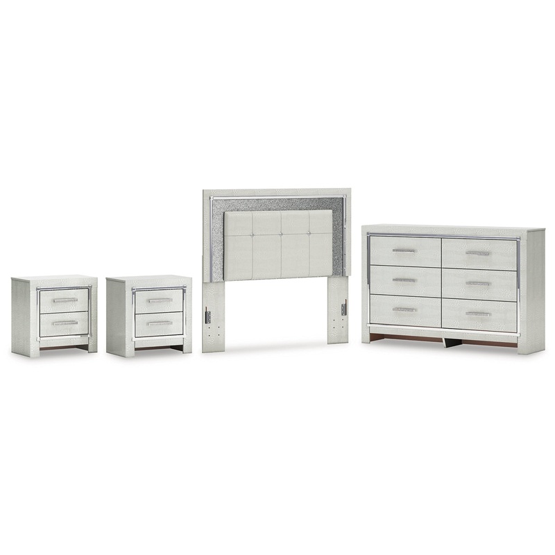 Zyniden Full Upholstered Panel Headboard with Dresser and 2 Nightstands