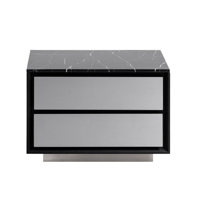 Modrest Concord Modern Black Marble & Black Ash & Aluminum Nightstand Model VGVC-N2301