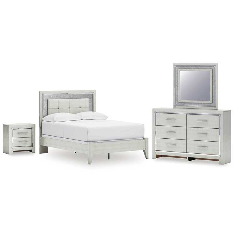 Zyniden Full Upholstered Panel Bed with Mirrored Dresser and Nightstand