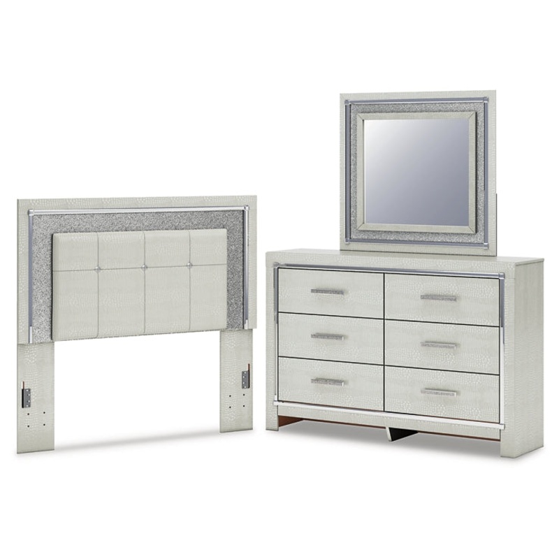 Zyniden Full Upholstered Panel Headboard with Mirrored Dresser