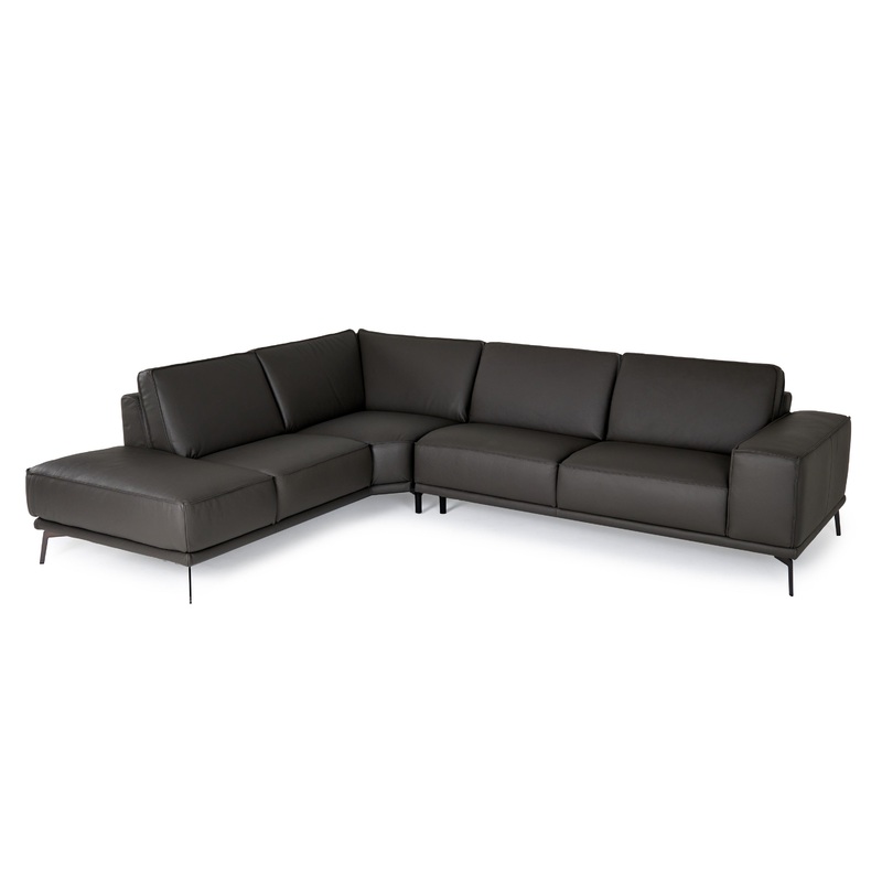 Lamod Italia Soho Italian Left Facing Grey Nirvana Fume Leather Sectional Sofa Model VGDTSOHO-LAF-GRY-SECT-SOFA