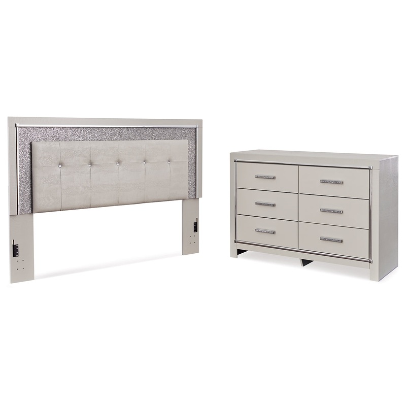 Zyniden King Upholstered Panel Headboard with Dresser