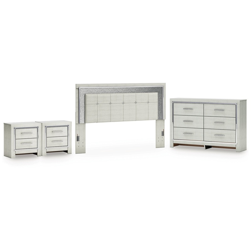 Zyniden King Upholstered Panel Headboard with Dresser and 2 Nightstands