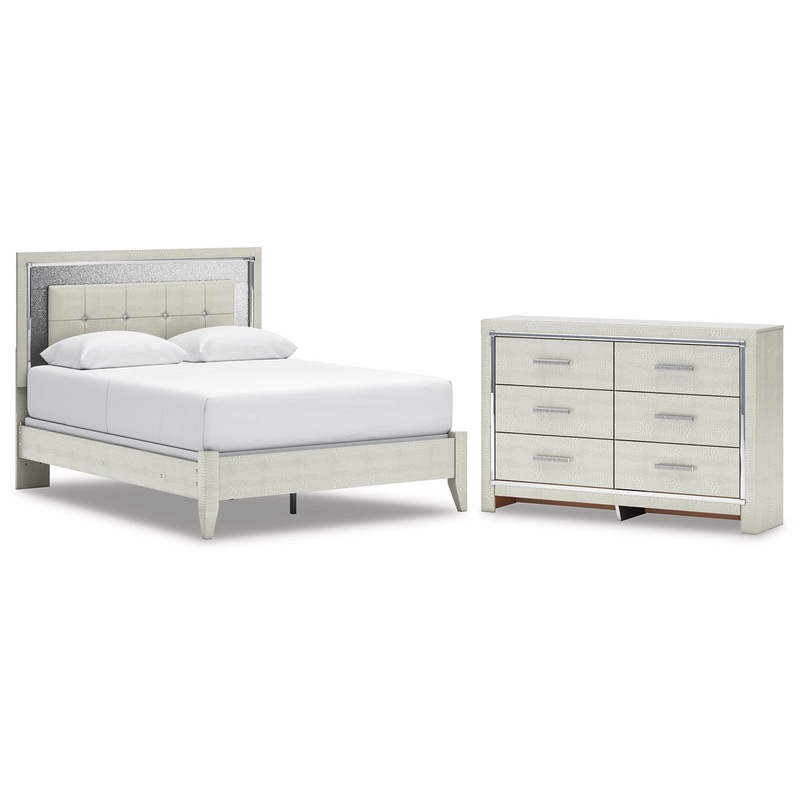 Zyniden Queen Upholstered Panel Bed with Dresser