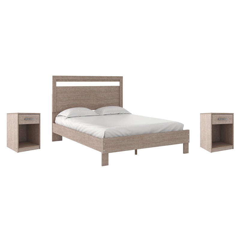 Flannia Queen Panel Platform Bed with 2 Nightstands