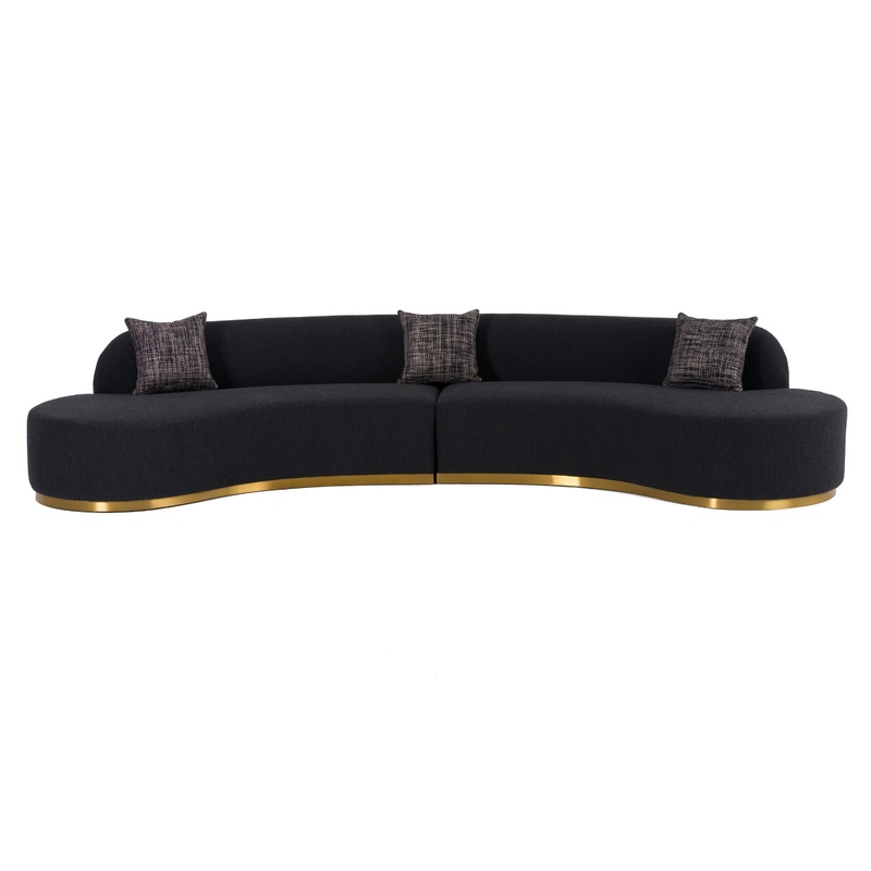Divani Casa Frontier Glam Black Fabric Curved Sectional Sofa With Grey Pillows Model VGOD-ZW-943-BLK