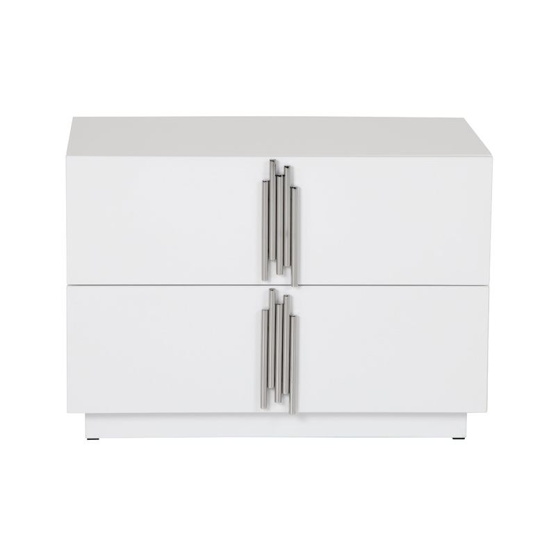 Modrest Token Modern White & Stainless Steel Large Nightstand Model VGVCN815-L-WHITE-NS