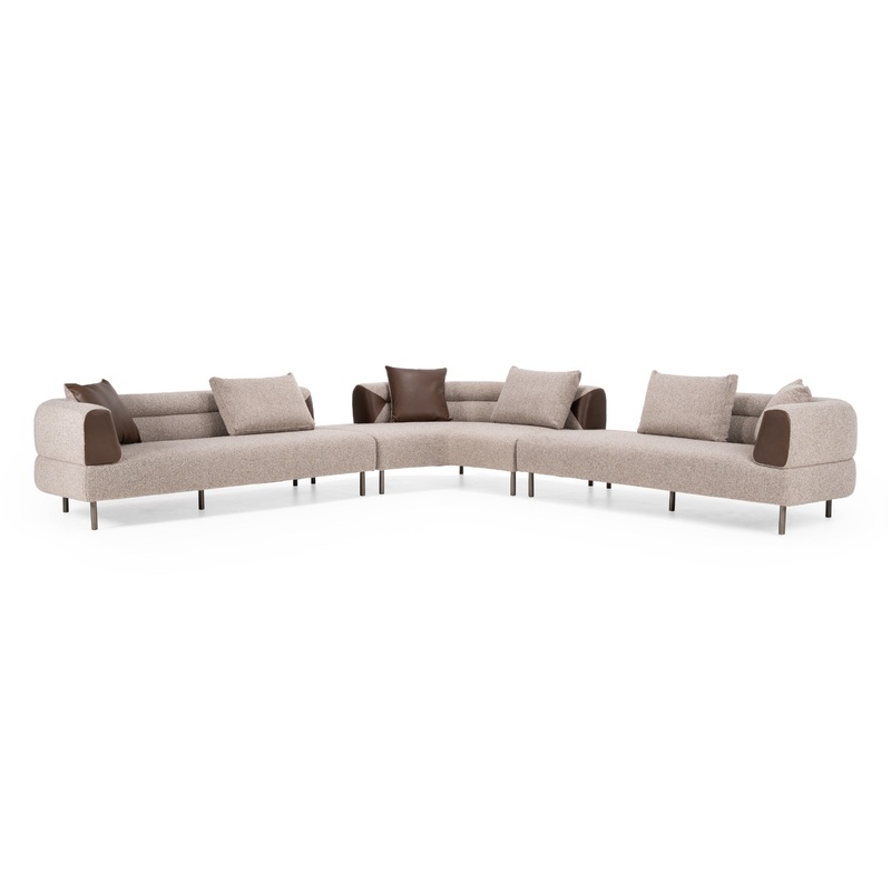 Divani Casa Plume Modern Brown Fabric Sectional Sofa Model VGOD-ZW-24014-BRN