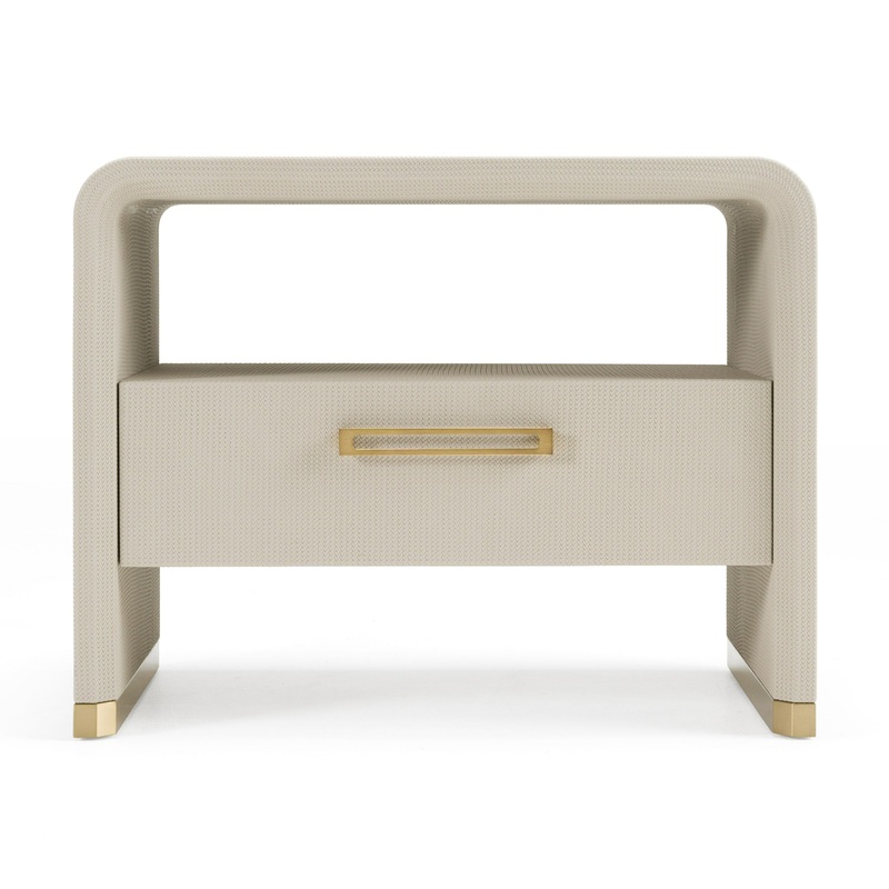 Modrest Florence Modern Beige Leatherette & Gold Nightstand Model VGVC-N2410