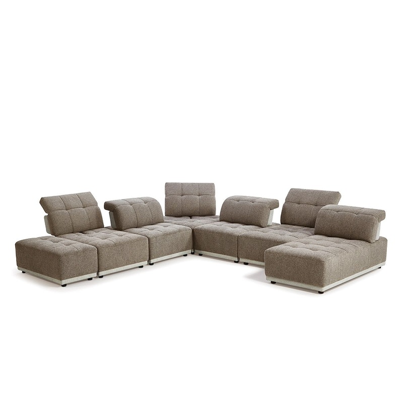 Divani Casa Ekron Modern Brown & Beige Fabric Modular Sectional Sofa Model VGMB-MB-1881-BRN