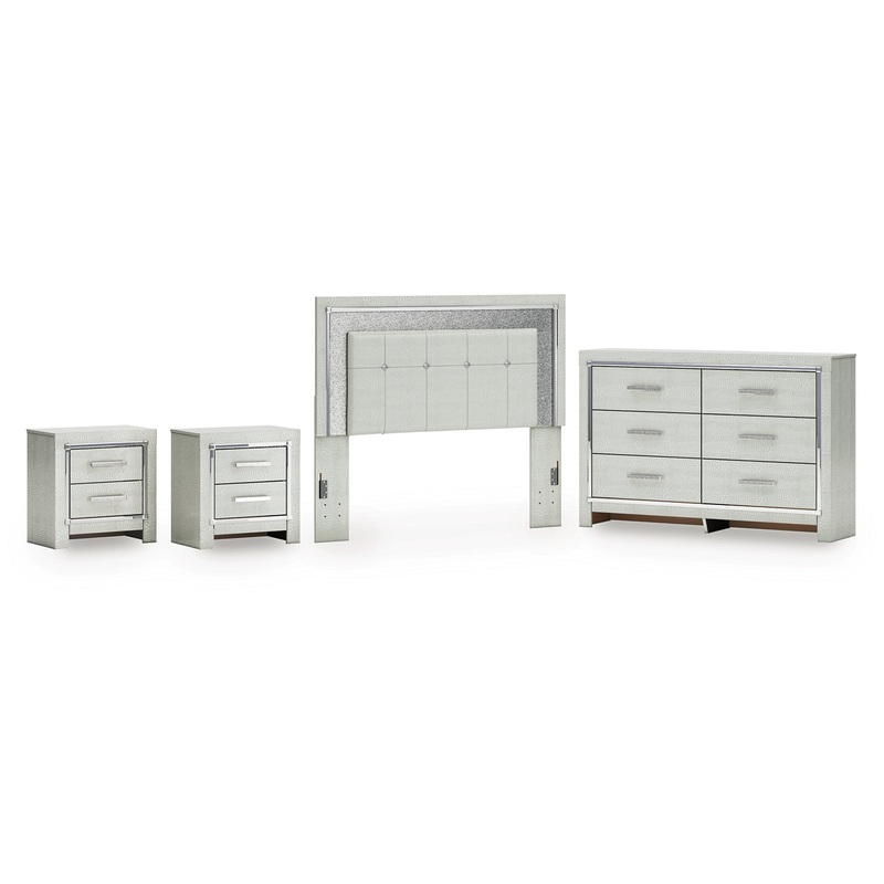 Zyniden Queen Upholstered Panel Headboard with Dresser and 2 Nightstands