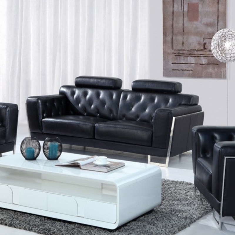 Divani Casa Huron Modern Black Leather Sofa Model VGBNS-2230-SOFA-BLK