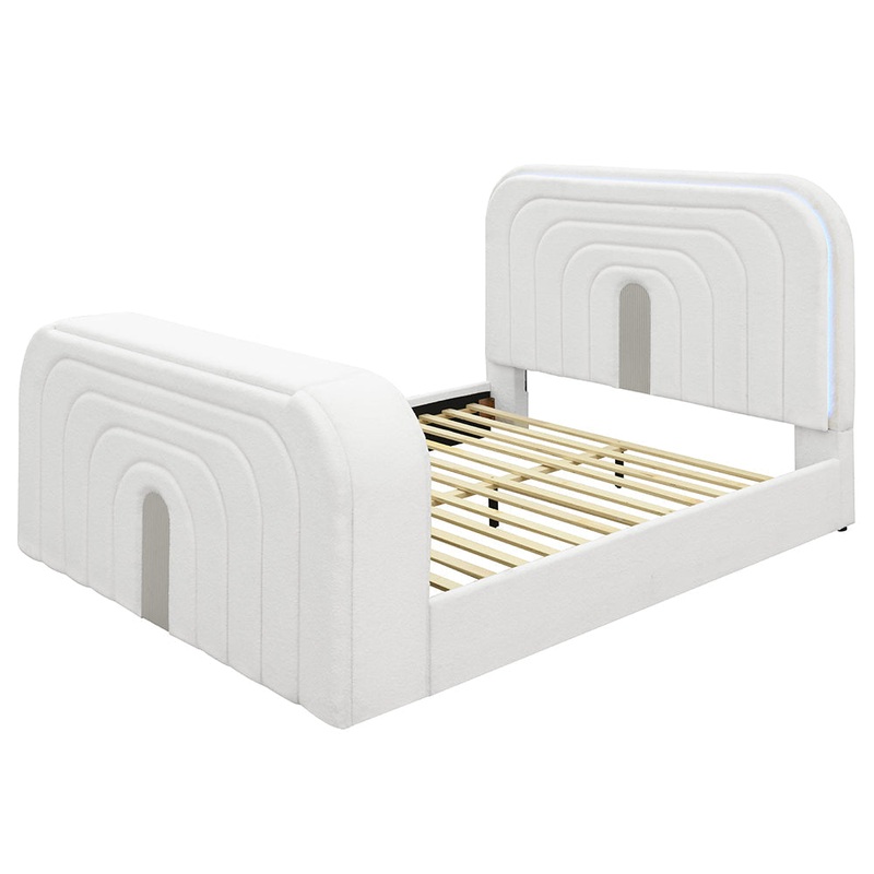 ACME Shelyn White Teddy Sherpa Chrome Queen Bed with LED TV Cabinet Fireplace Bluetooth Model BD04752Q