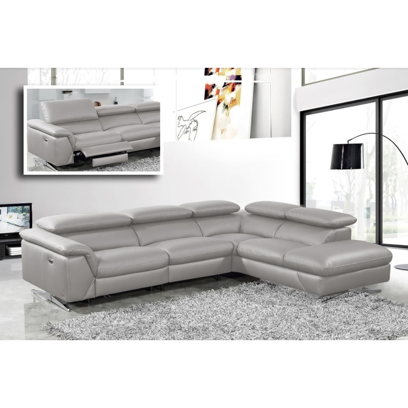 Divani Casa Maine Modern Medium Grey Eco Leather Right Facing Sectional Sofa With Recliner Model VGKNE9104-E9105-MGRY-RAF