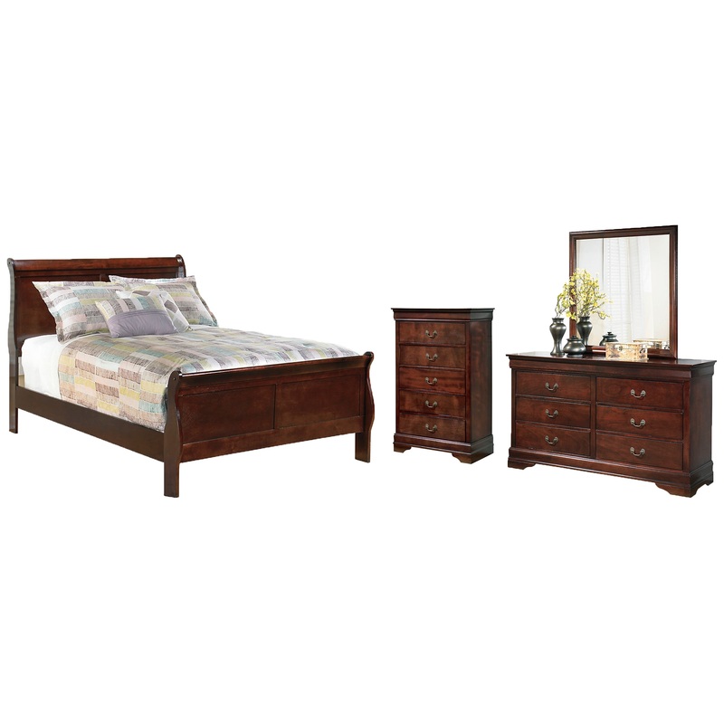 Alisdair Full Sleigh Bed with Mirrored Dresser and Chest