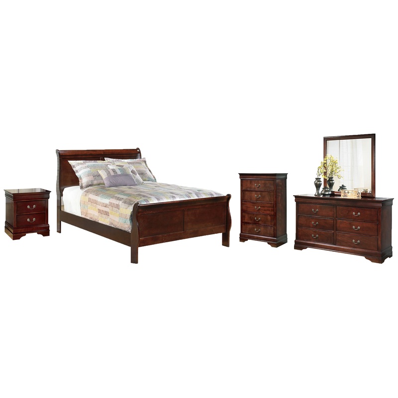 Alisdair Full Sleigh Bed with Mirrored Dresser, Chest and Nightstand