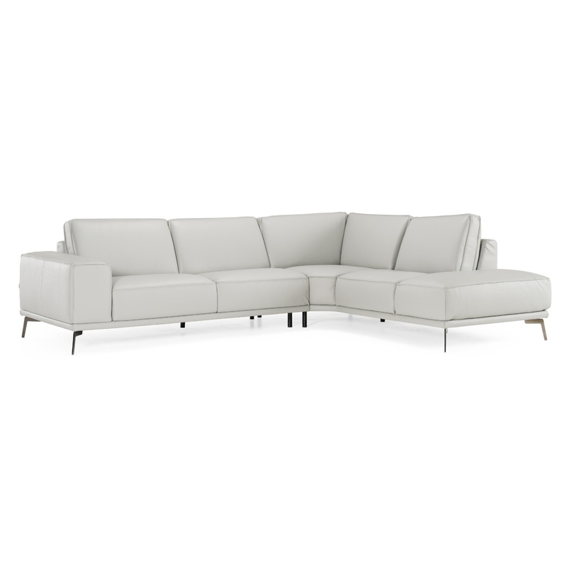 Lamod Italia Soho Italian Right Facing Light Grey Nirvana Leather Sectional Sofa Model VGCCSOHO-RAF-LTGRY-SECT