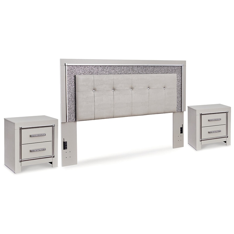 Zyniden King Upholstered Panel Headboard with 2 Nightstands
