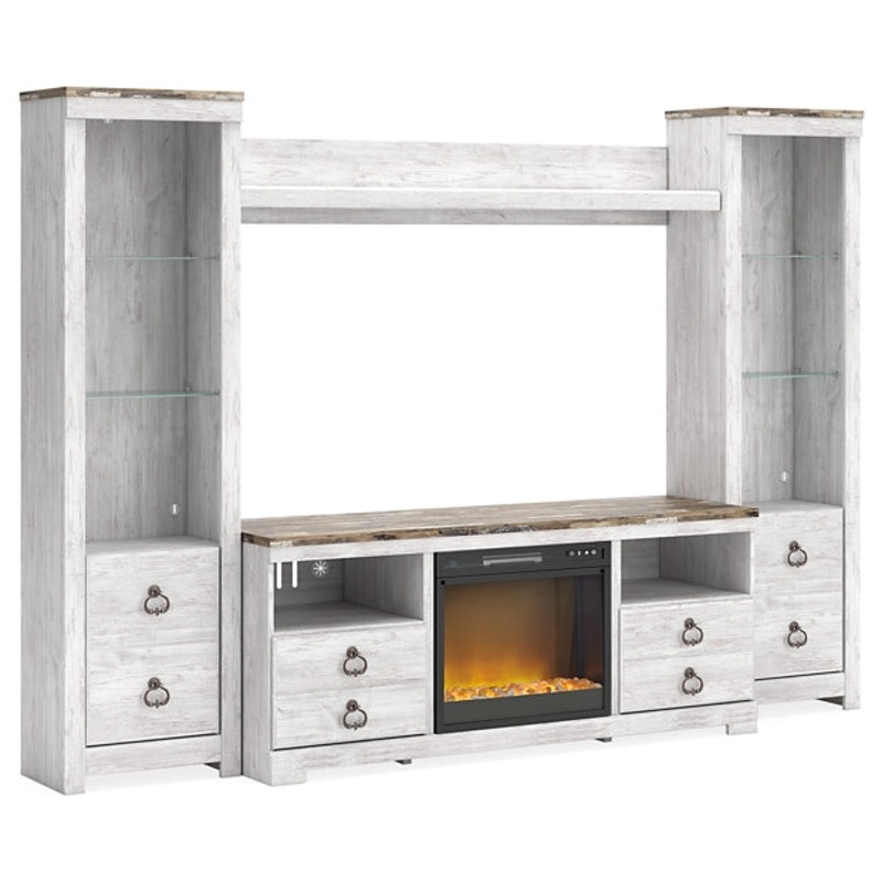Willowton 4-Piece Entertainment Center with Electric Fireplace
