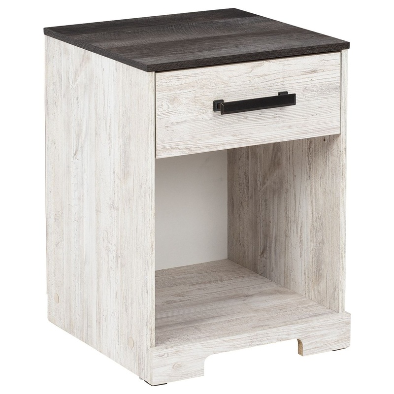 Shawburn – One Drawer Night Stand – Open Cubby – White / Black / Gray