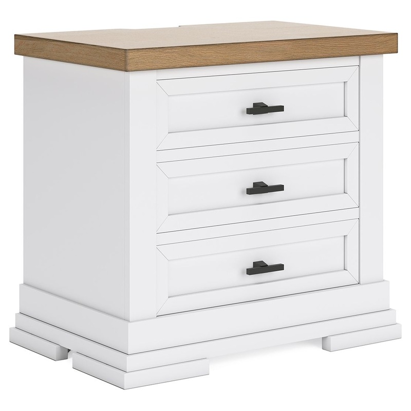 Ashbryn – Three Drawer Night Stand – White / Natural