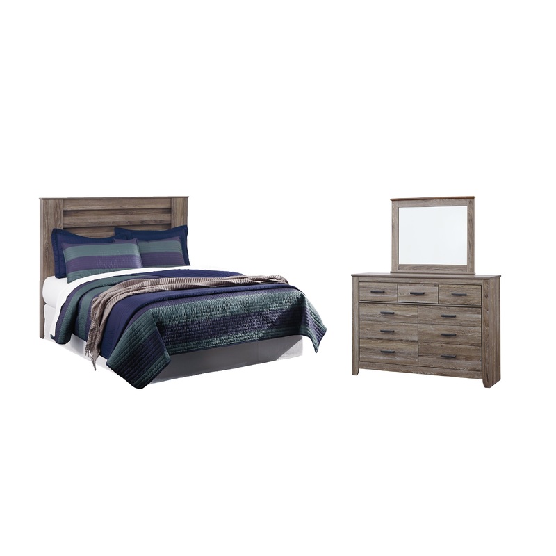 Zelen Queen/Full Panel Headboard Bed with Mirrored Dresser
