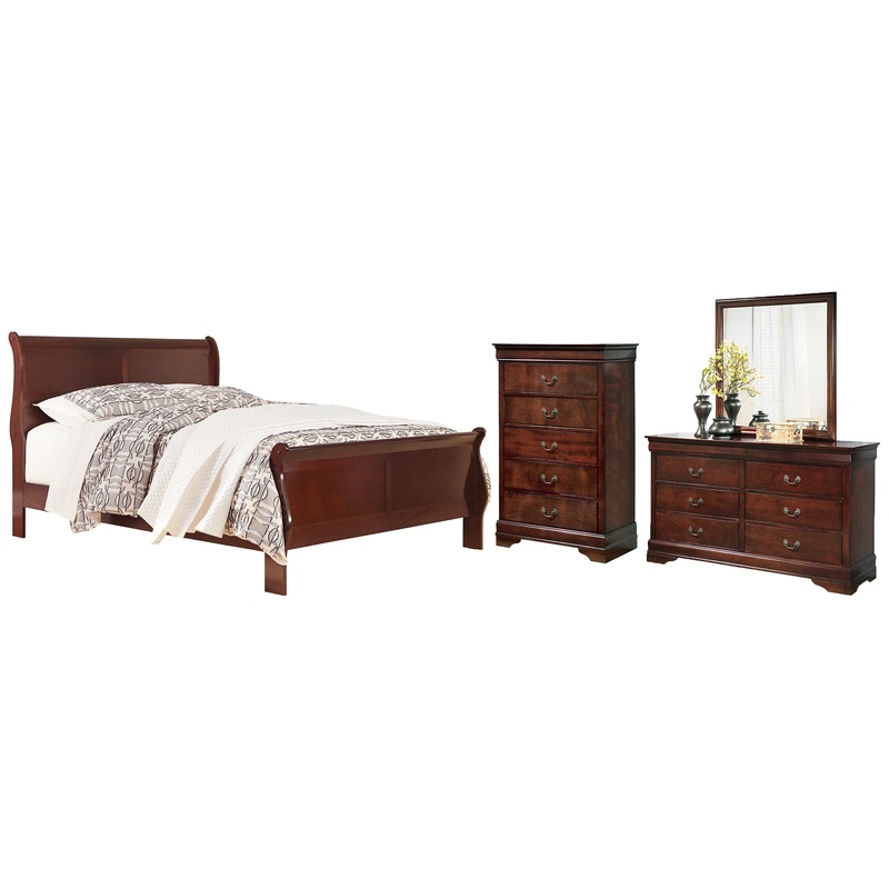 Alisdair King Sleigh Bed with Mirrored Dresser and Chest