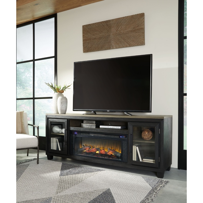 Foyland – 83 TV Stand With Electric Infrared Fireplace Insert – Black / Brown