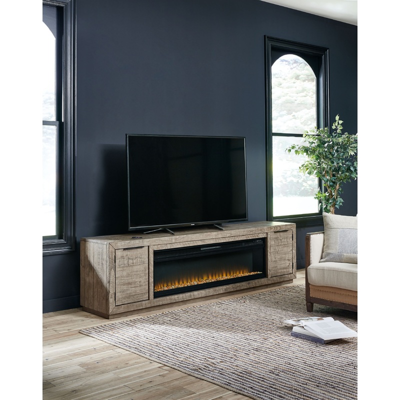Krystanza – TV Stand with Wide Fireplace Insert – Weathered Gray