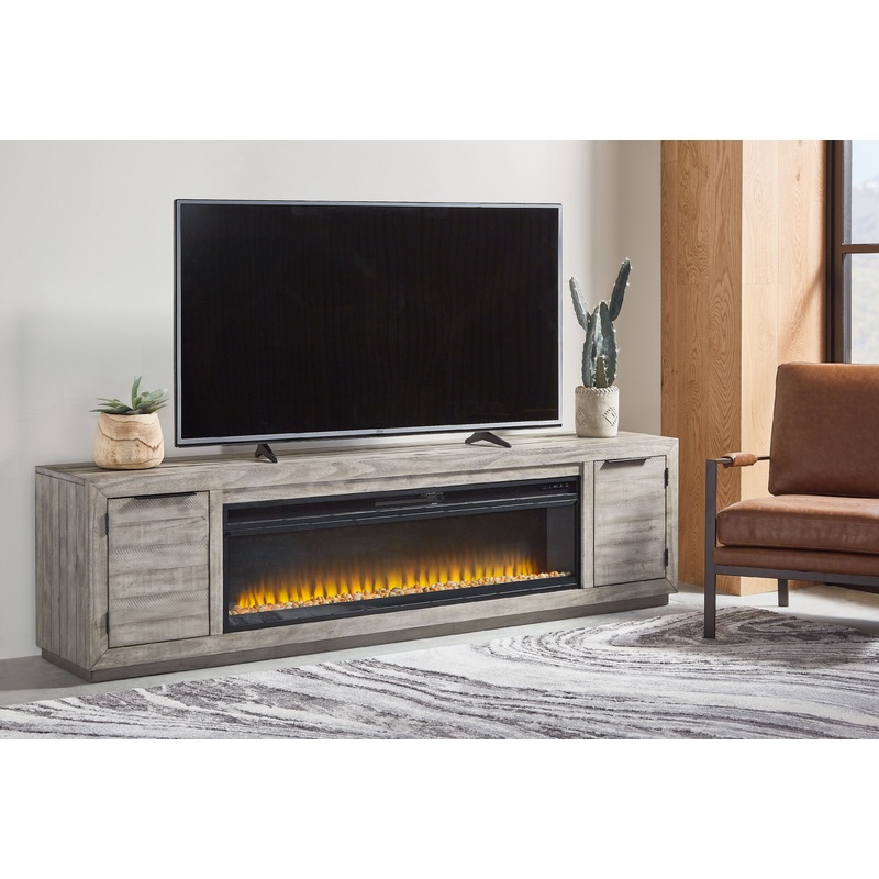 Naydell – 92 TV Stand with Wide Fireplace Insert – Gray