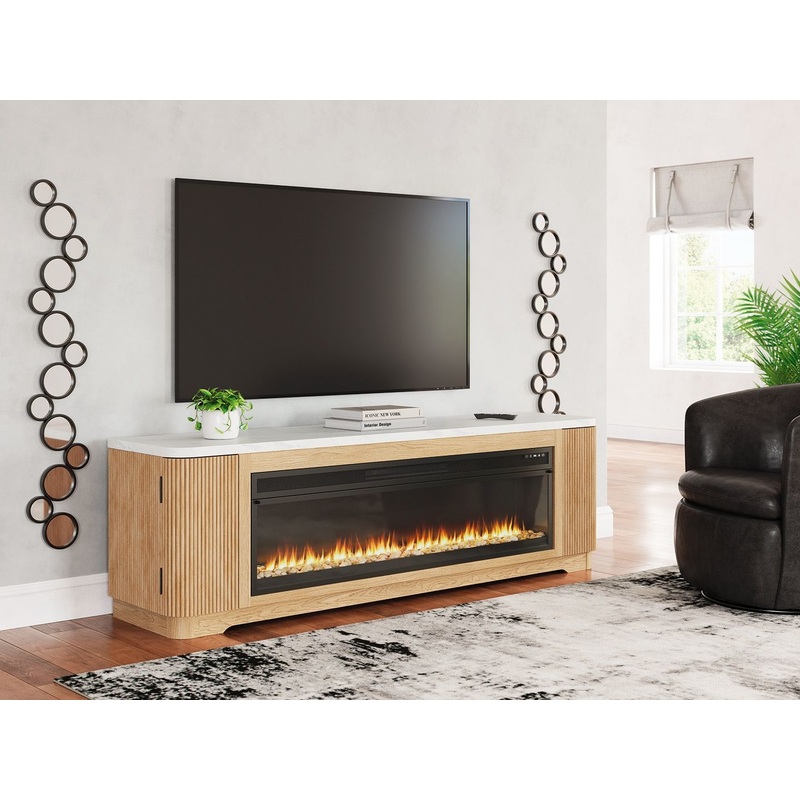 Camdill – 80 TV Stand With Electric Fireplace – Light Brown