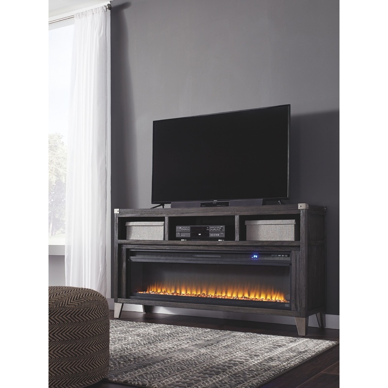 Todoe – 2 Pc. – 65 TV Stand with Wide Fireplace Insert – Gray