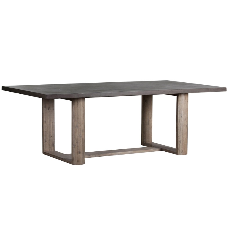 Varza Dark Grey Concrete Finish and Grey Wood Washed Base Outdoor Dining Table
