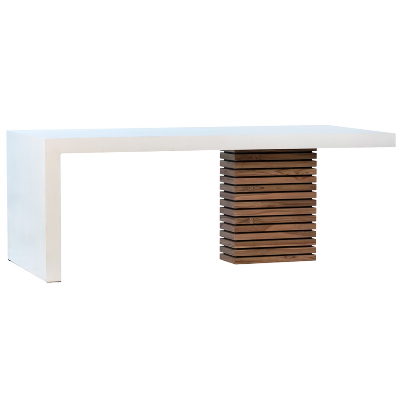 Aldea White Sealed Top and Natural Wood Finish Base Outdoor Dining Table