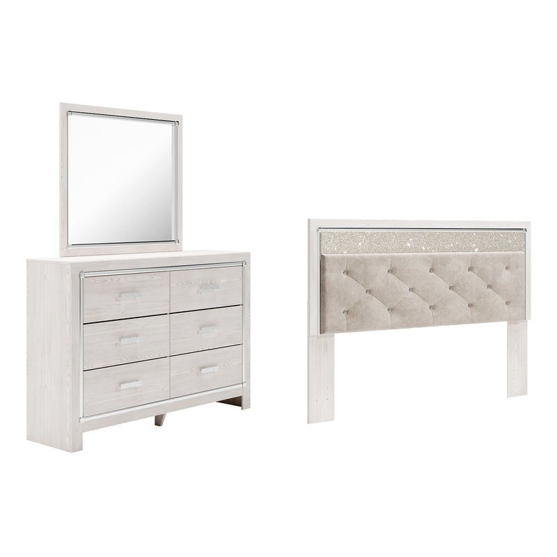 Altyra King Panel Headboard Bed with Mirrored Dresser
