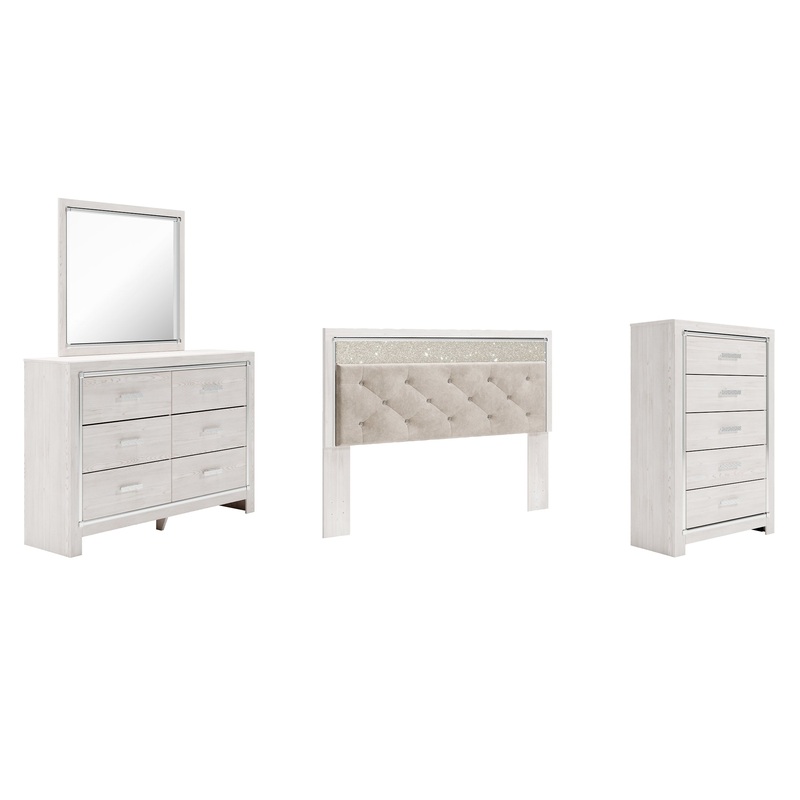 Altyra King Panel Headboard Bed with Mirrored Dresser and Chest